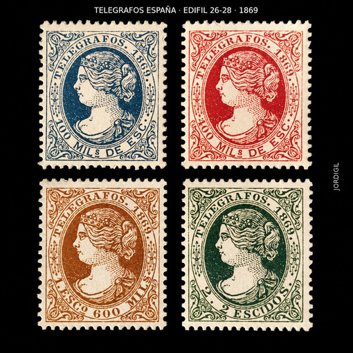 Telegrafos España · Edifil 26-28 · 1869 · 65 €