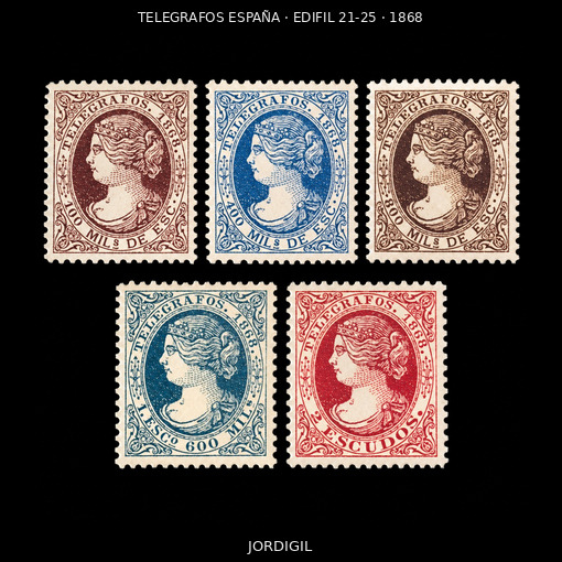 Telegrafos · Edifil 21-25 · 1868 · 75 €