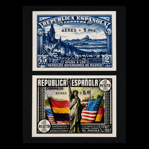 Defensa de Madrid y CL Aniv Constitucion EE.UU sin dentar · 1938 · Edifil 759s-795s · 70 €