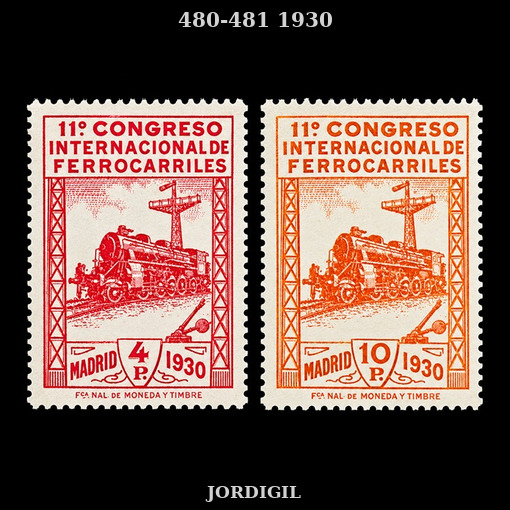 XI Congreso Internacional de Ferrocarriles de Ferrocarriles Valores Clave · 1930 · Edifil 480-481 · 50 €