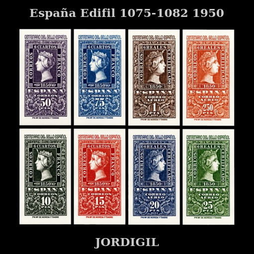 Centenario del sello Español · 1950 · Edifil 1075-1082 · 80 €
